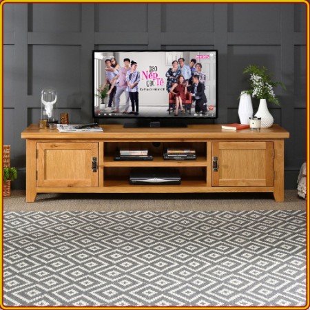 Rustic Oak : TV 150cm - Kệ Ti Vi , CD + 2 Cánh Gỗ